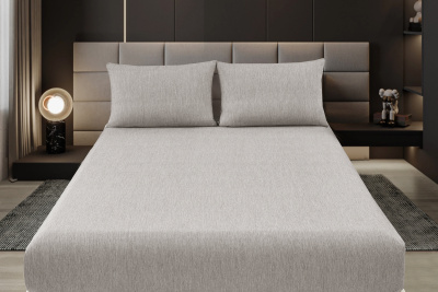 Простыня на резинке Страйп Меланж с высотой борта 25 см. дымчатый